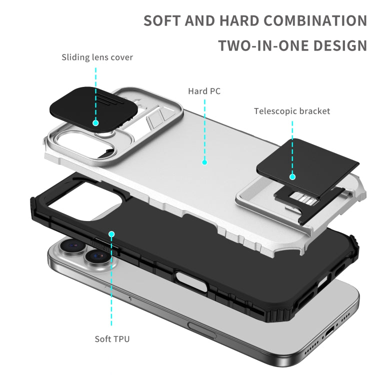 For iPhone 16 Stereoscopic Holder Sliding Camshield Phone Case(White) - iPhone 16 Cases by PMC TechLife | Online Shopping South Africa | PMC TechLife | Buy Now Pay Later Mobicred