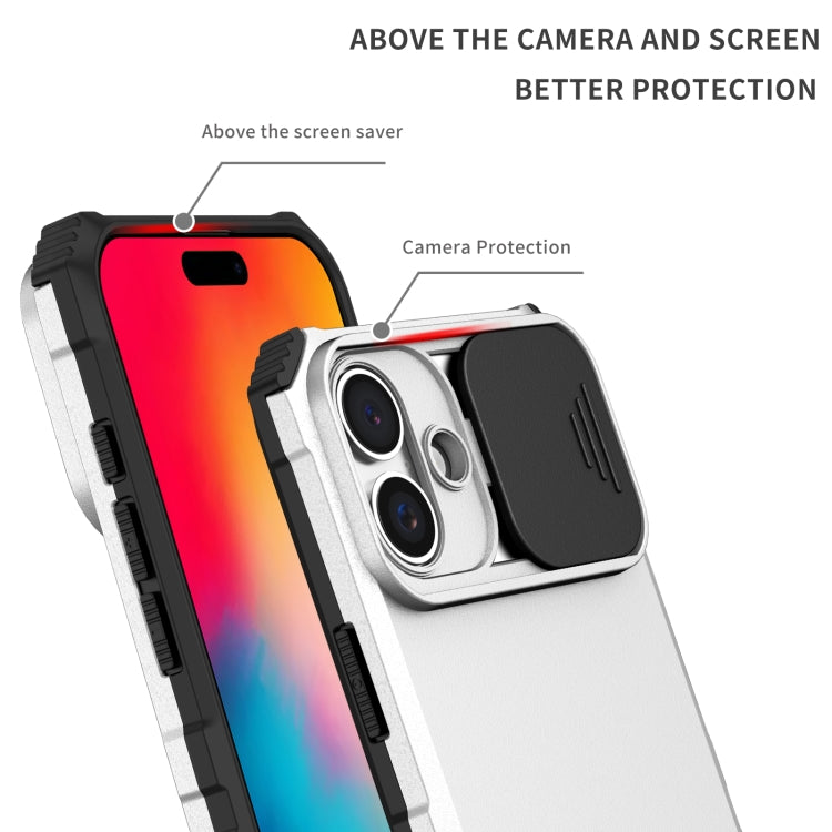 For iPhone 16 Stereoscopic Holder Sliding Camshield Phone Case(White) - iPhone 16 Cases by PMC TechLife | Online Shopping South Africa | PMC TechLife | Buy Now Pay Later Mobicred