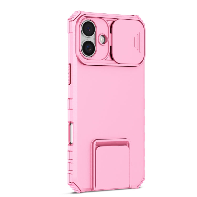 For iPhone 16 Stereoscopic Holder Sliding Camshield Phone Case(Pink) - iPhone 16 Cases by PMC Jewellery | Online Shopping South Africa | PMC Jewellery | Buy Now Pay Later Mobicred