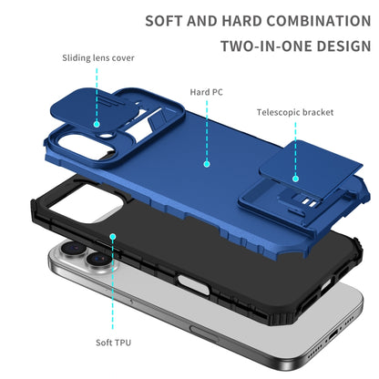 For iPhone 16 Stereoscopic Holder Sliding Camshield Phone Case(Blue) - iPhone 16 Cases by PMC Jewellery | Online Shopping South Africa | PMC Jewellery | Buy Now Pay Later Mobicred