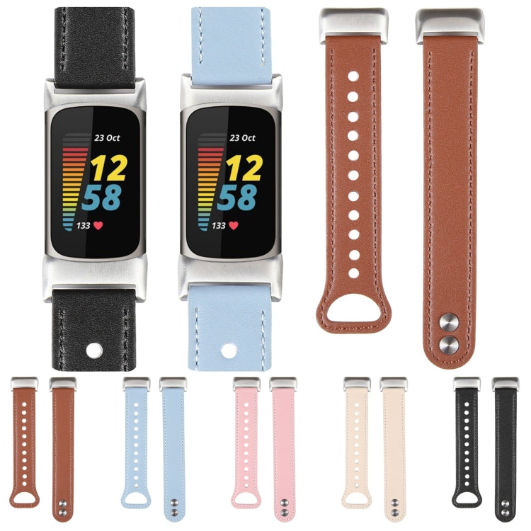 For Fitbit Charge 5 PU Leather Replacement Watch Band(Pink) - Watch Bands by PMC Jewellery | Online Shopping South Africa | PMC Jewellery | Buy Now Pay Later Mobicred