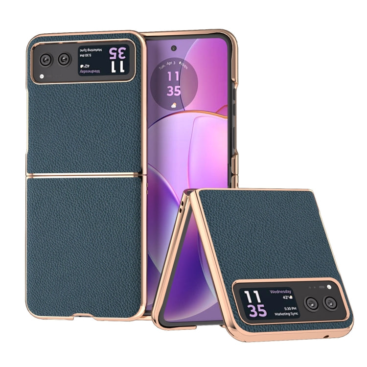 For Motorola Razr 40 Nano Electroplating Genuine Leather + PC Litchi Texture Phone Case(Green) - Motorola Cases by PMC TechLife | Online Shopping South Africa | PMC TechLife | Buy Now Pay Later Mobicred