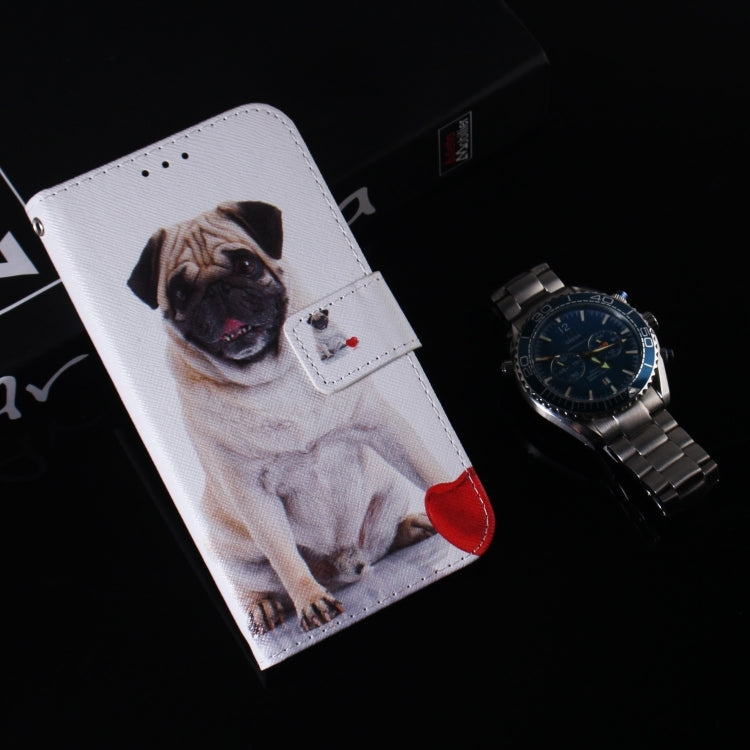 For iPhone 16 Coloured Drawing Flip Leather Phone Case(Pug) - iPhone 16 Cases by PMC TechLife | Online Shopping South Africa | PMC TechLife | Buy Now Pay Later Mobicred