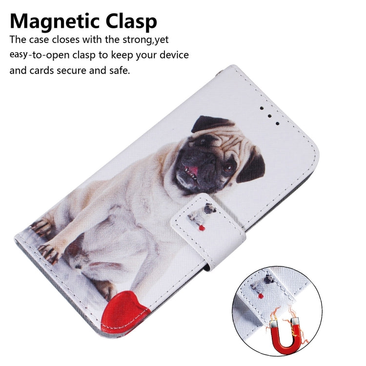 For iPhone 16 Coloured Drawing Flip Leather Phone Case(Pug) - iPhone 16 Cases by PMC TechLife | Online Shopping South Africa | PMC TechLife | Buy Now Pay Later Mobicred