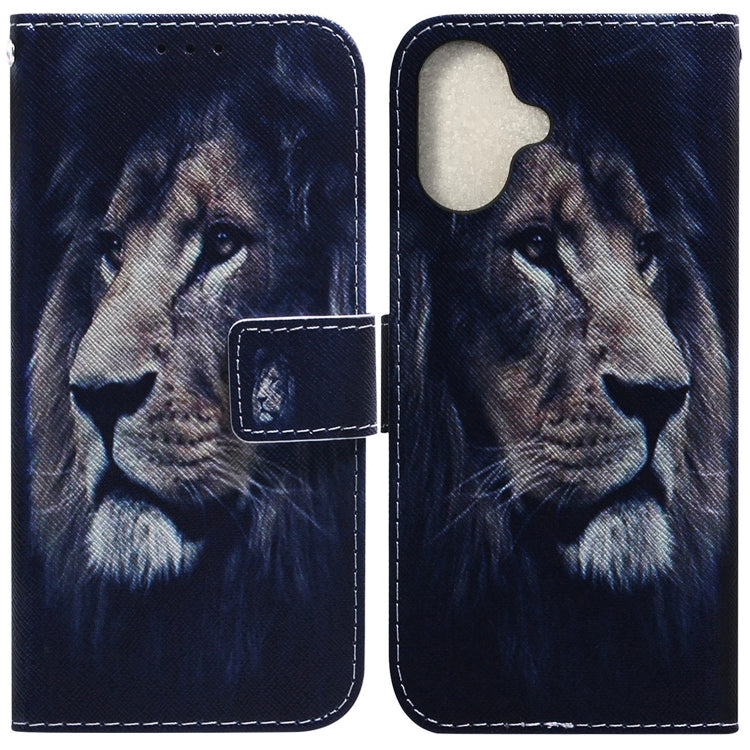 For iPhone 16 Coloured Drawing Flip Leather Phone Case(Lion) - iPhone 16 Cases by PMC Jewellery | Online Shopping South Africa | PMC Jewellery | Buy Now Pay Later Mobicred