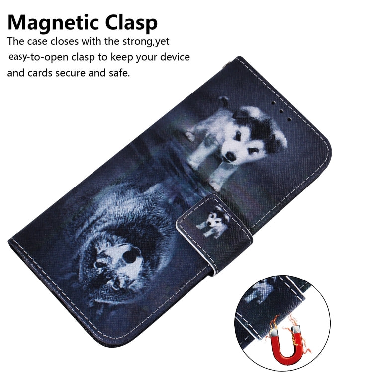 For iPhone 16 Coloured Drawing Flip Leather Phone Case(Wolf and Dog) - iPhone 16 Cases by PMC TechLife | Online Shopping South Africa | PMC TechLife | Buy Now Pay Later Mobicred