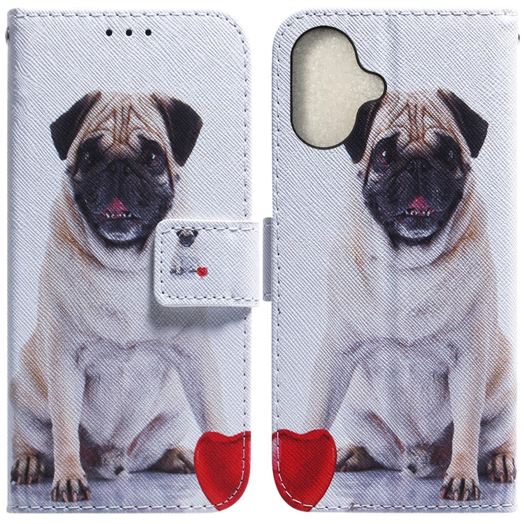 For iPhone 16 Plus Coloured Drawing Flip Leather Phone Case(Pug) - iPhone 16 Plus Cases by PMC TechLife | Online Shopping South Africa | PMC TechLife | Buy Now Pay Later Mobicred