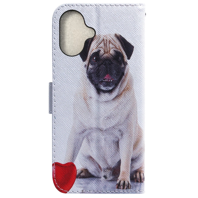 For iPhone 16 Plus Coloured Drawing Flip Leather Phone Case(Pug) - iPhone 16 Plus Cases by PMC Jewellery | Online Shopping South Africa | PMC Jewellery | Buy Now Pay Later Mobicred