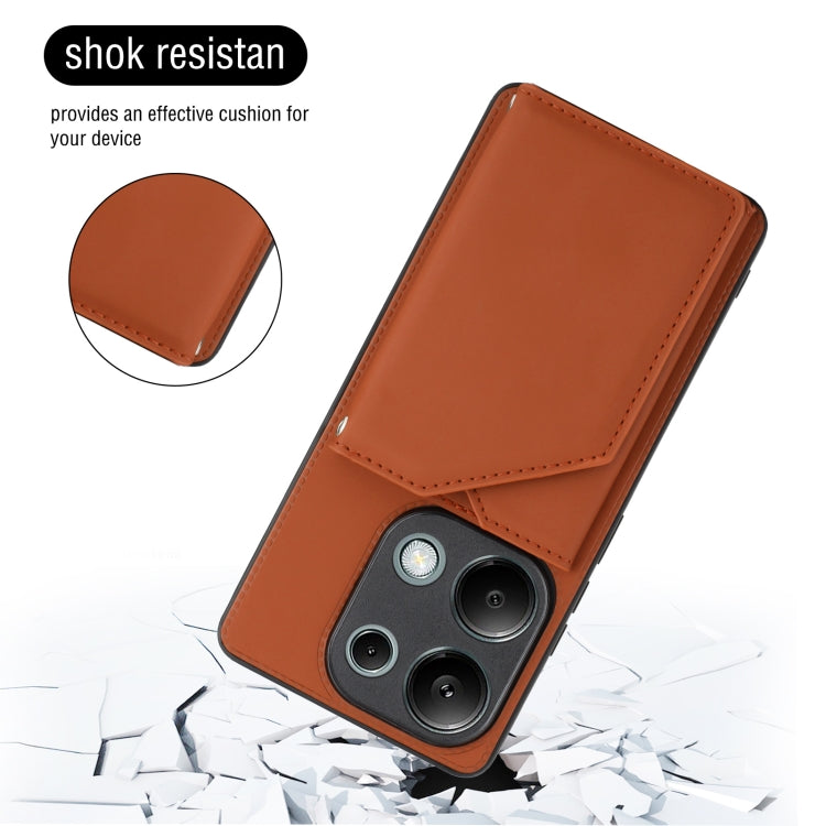 For Xiaomi Redmi Note 13 Pro 4G Global Skin Feel PU + TPU + PC Card Slots Phone Case(Brown) - Note 13 Cases by PMC Jewellery | Online Shopping South Africa | PMC Jewellery | Buy Now Pay Later Mobicred