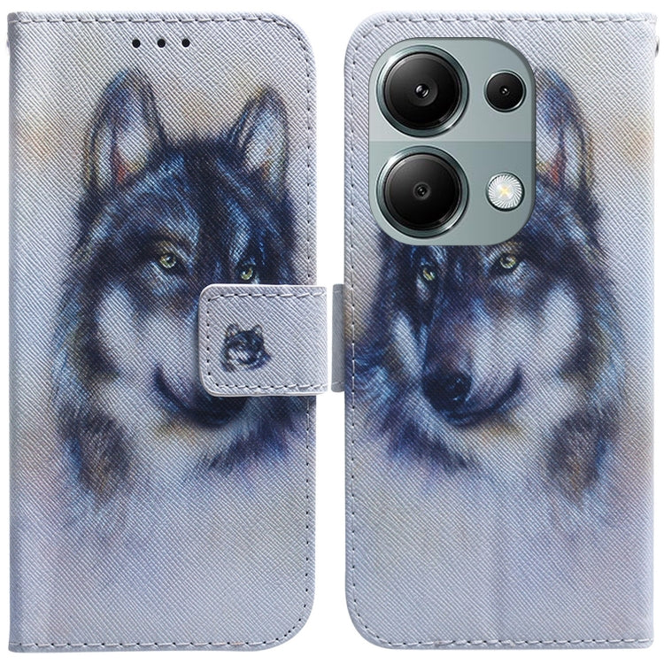 For Xiaomi Poco M6 Pro 4G Coloured Drawing Flip Leather Phone Case(White Wolf) - Xiaomi Cases by PMC TechLife | Online Shopping South Africa | PMC TechLife | Buy Now Pay Later Mobicred