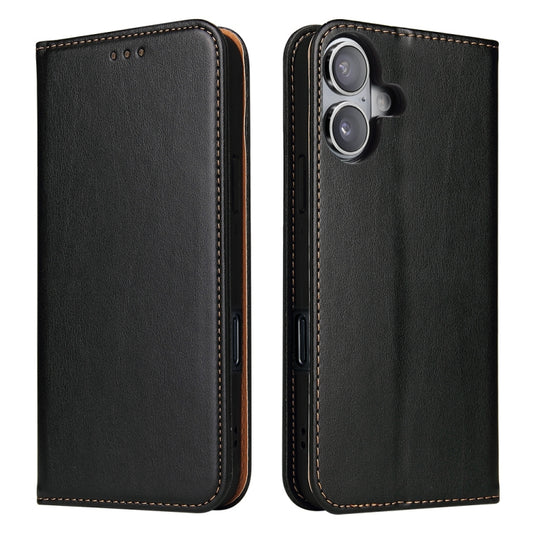 For iPhone 16 Fierre Shann PU Genuine Leather Texture Phone Case(Black) - iPhone 16 Cases by FIERRE SHANN | Online Shopping South Africa | PMC Jewellery | Buy Now Pay Later Mobicred