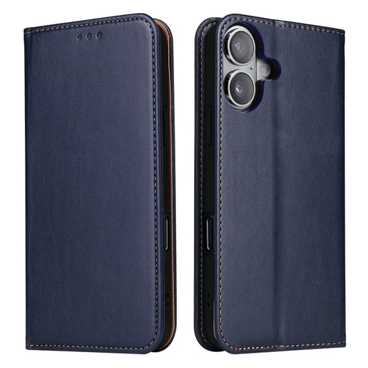 For iPhone 16 Plus Fierre Shann PU Genuine Leather Texture Phone Case(Blue) - iPhone 16 Plus Cases by FIERRE SHANN | Online Shopping South Africa | PMC Jewellery | Buy Now Pay Later Mobicred