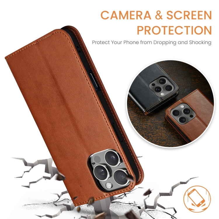 For iPhone 16 Pro Fierre Shann PU Genuine Leather Texture Phone Case(Brown) - iPhone 16 Pro Cases by FIERRE SHANN | Online Shopping South Africa | PMC Jewellery | Buy Now Pay Later Mobicred