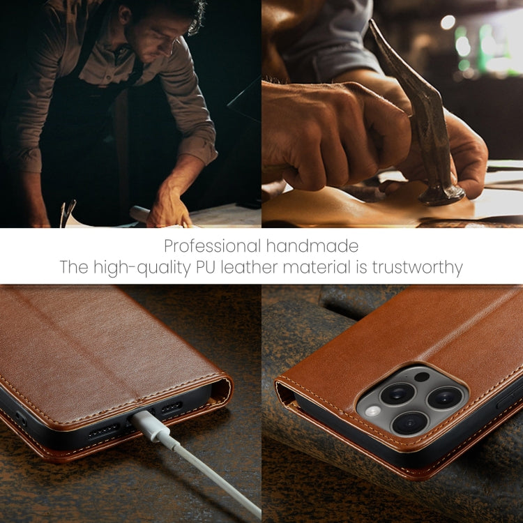 For iPhone 16 Pro Fierre Shann PU Genuine Leather Texture Phone Case(Brown) - iPhone 16 Pro Cases by FIERRE SHANN | Online Shopping South Africa | PMC Jewellery | Buy Now Pay Later Mobicred