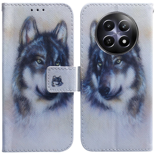 For Realme 12 5G Coloured Drawing Flip Leather Phone Case(White Wolf) - Realme Cases by PMC Jewellery | Online Shopping South Africa | PMC Jewellery | Buy Now Pay Later Mobicred