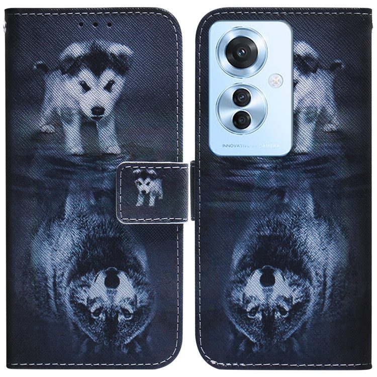 For OPPO Reno11 F Global Coloured Drawing Flip Leather Phone Case(Wolf and Dog) - Reno11 F Cases by PMC Jewellery | Online Shopping South Africa | PMC Jewellery | Buy Now Pay Later Mobicred