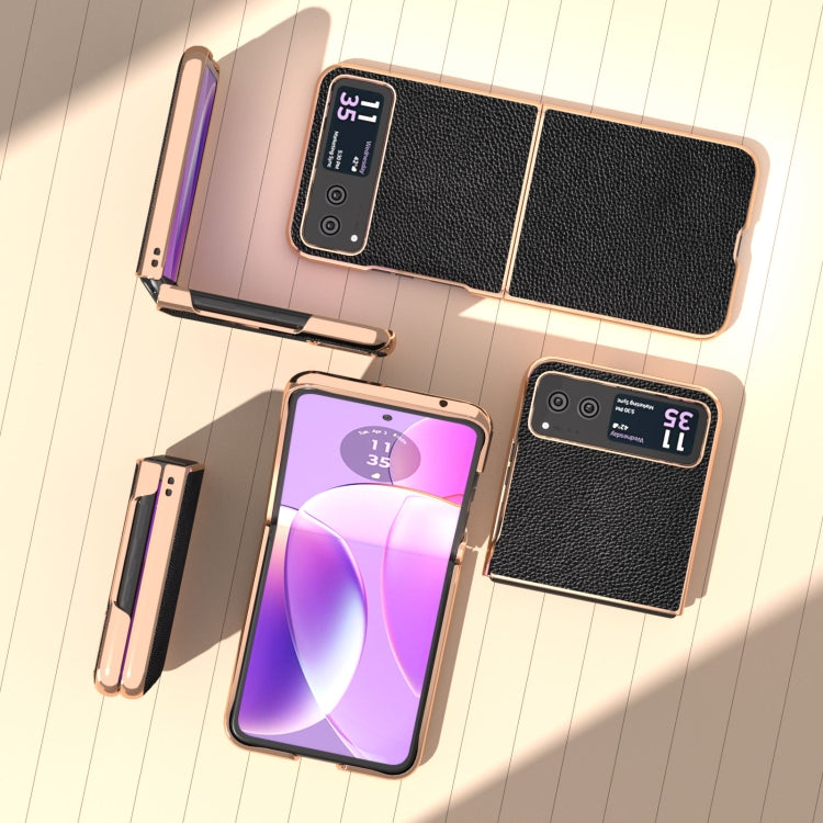 For Motorola Razr 40 Genuine Leather Mino Series Nano Plating Phone Case(Black) - Motorola Cases by PMC TechLife | Online Shopping South Africa | PMC TechLife | Buy Now Pay Later Mobicred