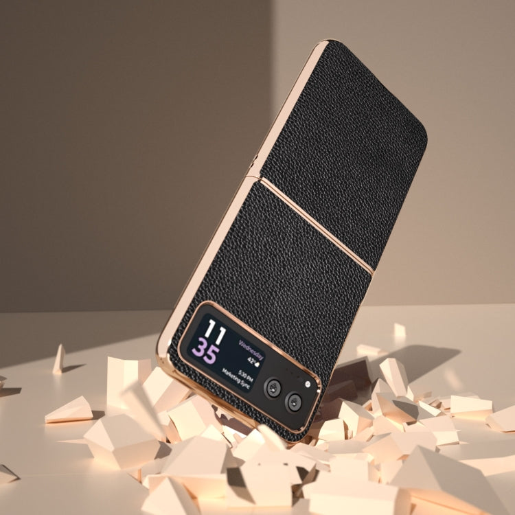 For Motorola Razr 40 Genuine Leather Mino Series Nano Plating Phone Case(Black) - Motorola Cases by PMC TechLife | Online Shopping South Africa | PMC TechLife | Buy Now Pay Later Mobicred