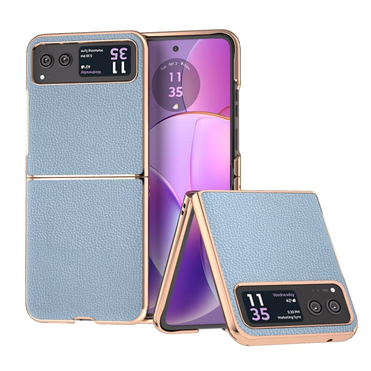 For Motorola Razr 40 Genuine Leather Mino Series Nano Plating Phone Case(Blue) - Motorola Cases by PMC TechLife | Online Shopping South Africa | PMC TechLife | Buy Now Pay Later Mobicred
