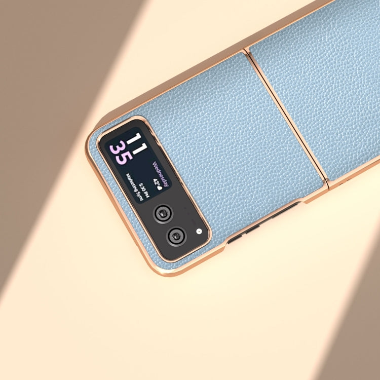 For Motorola Razr 40 Genuine Leather Mino Series Nano Plating Phone Case(Blue) - Motorola Cases by PMC TechLife | Online Shopping South Africa | PMC TechLife | Buy Now Pay Later Mobicred