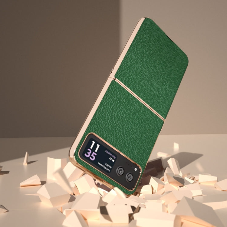 For Motorola Razr 40 Genuine Leather Mino Series Nano Plating Phone Case(Green) - Motorola Cases by PMC TechLife | Online Shopping South Africa | PMC TechLife | Buy Now Pay Later Mobicred