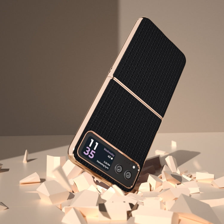 For Motorola Razr 40 Genuine Leather Luxury Series Nano Plating Phone Case(Black) - Motorola Cases by PMC TechLife | Online Shopping South Africa | PMC TechLife | Buy Now Pay Later Mobicred