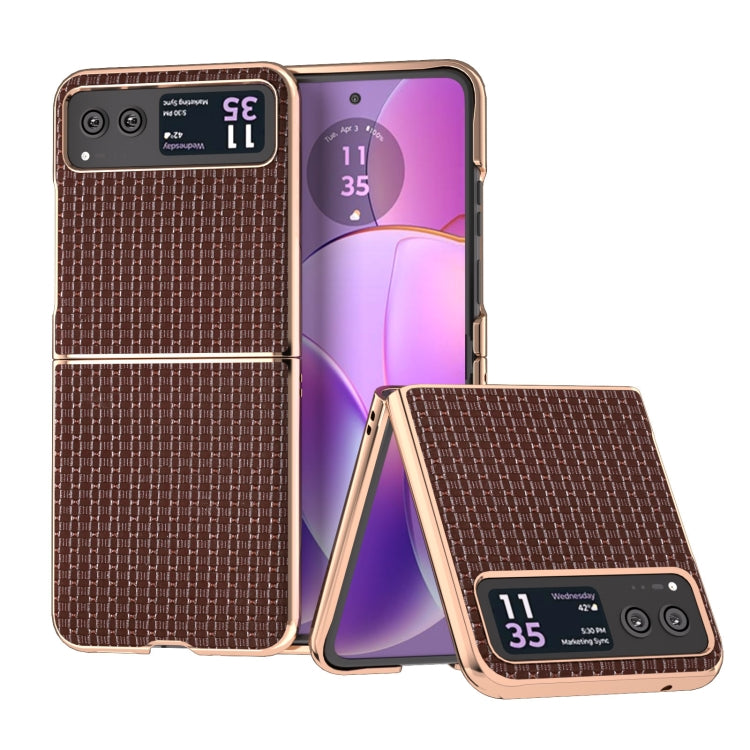 For Motorola Razr 40 Genuine Leather Luxury Series Nano Plating Phone Case(Coffee) - Motorola Cases by PMC TechLife | Online Shopping South Africa | PMC TechLife | Buy Now Pay Later Mobicred