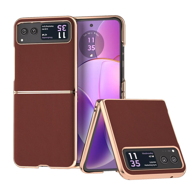 For Motorola Razr 40 Genuine Leather Silk Series Nano Plating Phone Case(Coffee) - Motorola Cases by PMC TechLife | Online Shopping South Africa | PMC TechLife | Buy Now Pay Later Mobicred