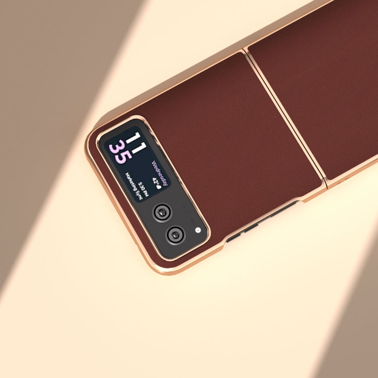 For Motorola Razr 40 Genuine Leather Silk Series Nano Plating Phone Case(Coffee) - Motorola Cases by PMC TechLife | Online Shopping South Africa | PMC TechLife | Buy Now Pay Later Mobicred