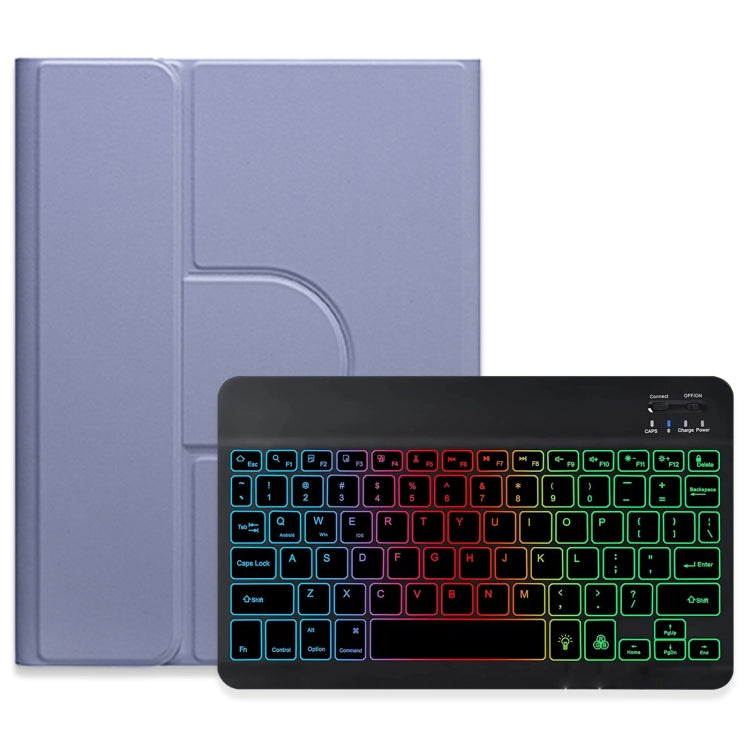 For iPad 10.2 2021 / Air 2019 Three-color Backlight Black 360 Degree Rotatable Bluetooth Keyboard Leather Case(Lavender Purple) - Universal by PMC TechLife | Online Shopping South Africa | PMC TechLife