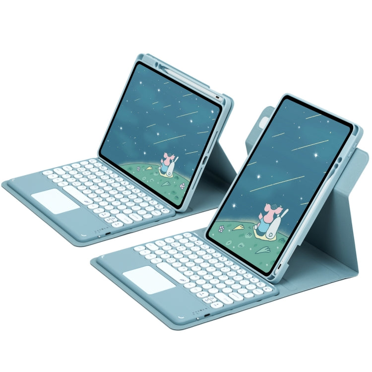 For iPad Air 2022 / iPad Pro 11 2021 Round Button 360 Degree Rotatable Bluetooth Keyboard Leather Case with Touchpad(Mist Blue) - Universal by PMC TechLife | Online Shopping South Africa | PMC TechLife