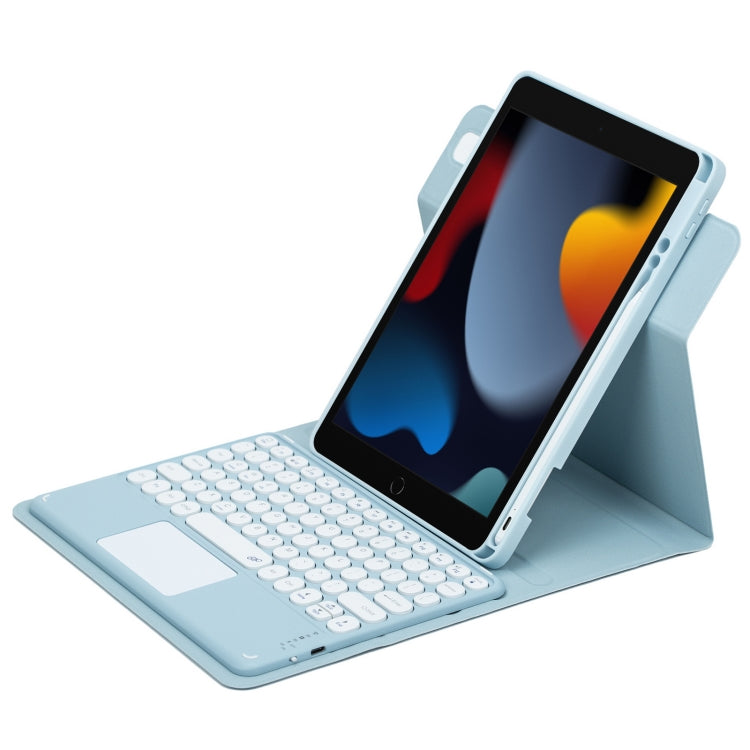 For iPad 10.2 2021 / Air 2019 Round Button 360 Degree Rotatable Bluetooth Keyboard Leather Case with Touchpad(Sky Blue) - Universal by PMC TechLife | Online Shopping South Africa | PMC TechLife