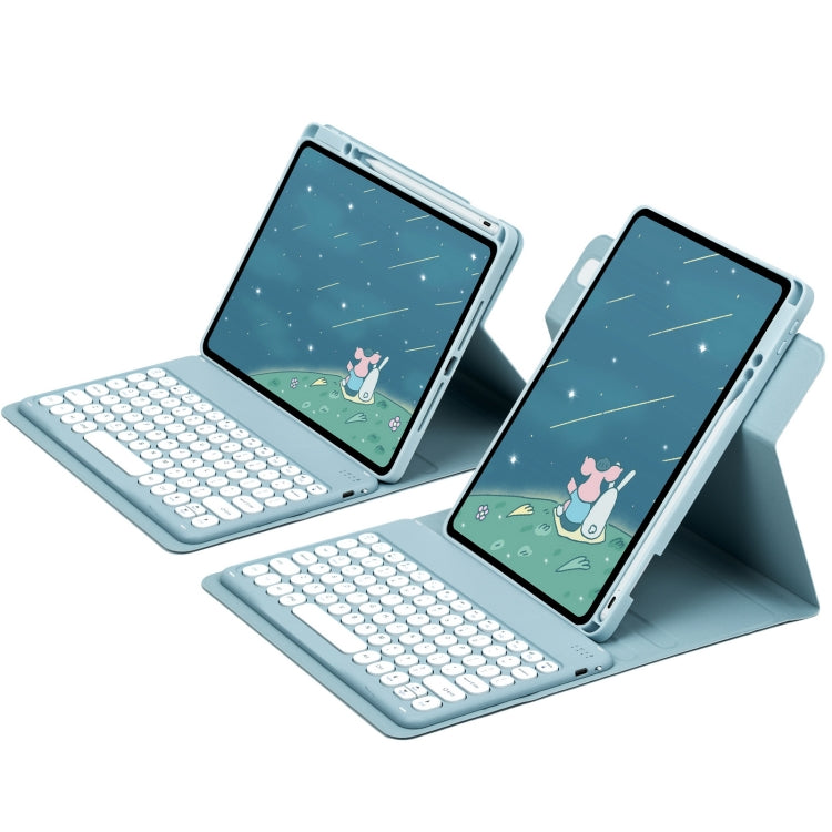 For iPad Air 2022 / iPad Pro 11 2021 Round Button 360 Degree Rotatable Bluetooth Keyboard Leather Case(Mist Blue) - Universal by PMC TechLife | Online Shopping South Africa | PMC TechLife