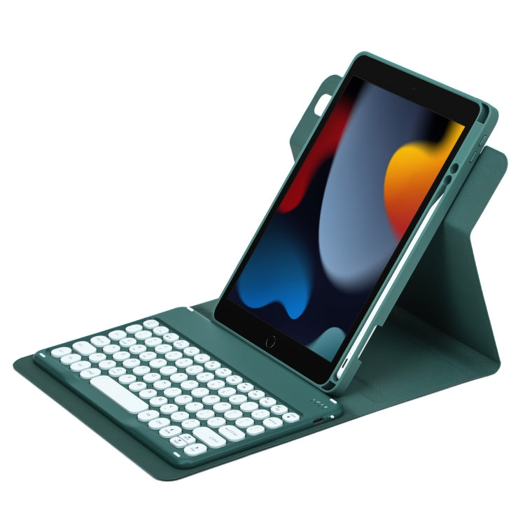 For iPad 10.2 2021 / Air 2019 Round Button 360 Degree Rotatable Bluetooth Keyboard Leather Case(Dark Green) - Universal by PMC TechLife | Online Shopping South Africa | PMC TechLife