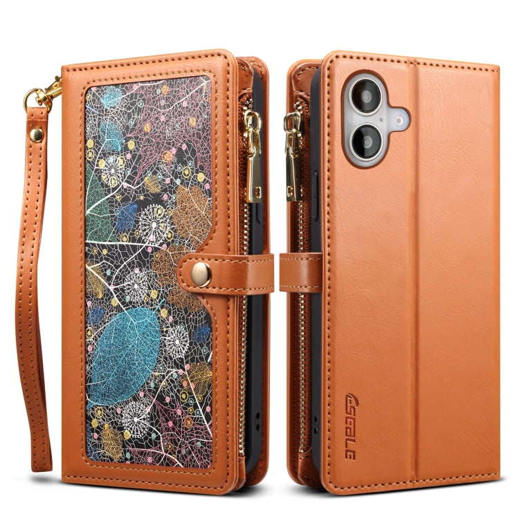 For iPhone 16 ESEBLE Star Series Lanyard Zipper Wallet RFID Leather Case(Brown) - iPhone 16 Cases by ESEBLE | Online Shopping South Africa | PMC TechLife | Buy Now Pay Later Mobicred