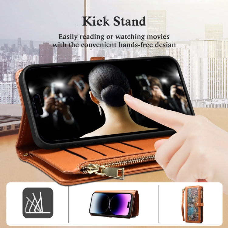 For iPhone 16 ESEBLE Star Series Lanyard Zipper Wallet RFID Leather Case(Brown) - iPhone 16 Cases by ESEBLE | Online Shopping South Africa | PMC TechLife | Buy Now Pay Later Mobicred