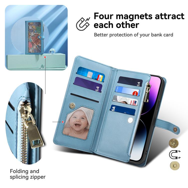 For iPhone 16e ESEBLE Star Series Lanyard Zipper Wallet RFID Leather Case(Blue) - iPhone 16e Cases by ESEBLE | Online Shopping South Africa | PMC TechLife | Buy Now Pay Later Mobicred