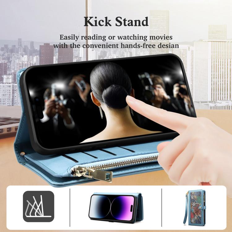 For iPhone 16e ESEBLE Star Series Lanyard Zipper Wallet RFID Leather Case(Blue) - iPhone 16e Cases by ESEBLE | Online Shopping South Africa | PMC TechLife | Buy Now Pay Later Mobicred