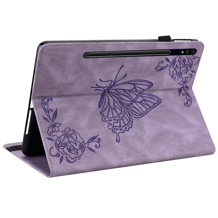 For Samsung Galaxy Tab S9 Butterfly Flower Embossed Leather Tablet Case(Purple) - Galaxy Tab S9 Cases by PMC Jewellery | Online Shopping South Africa | PMC Jewellery | Buy Now Pay Later Mobicred