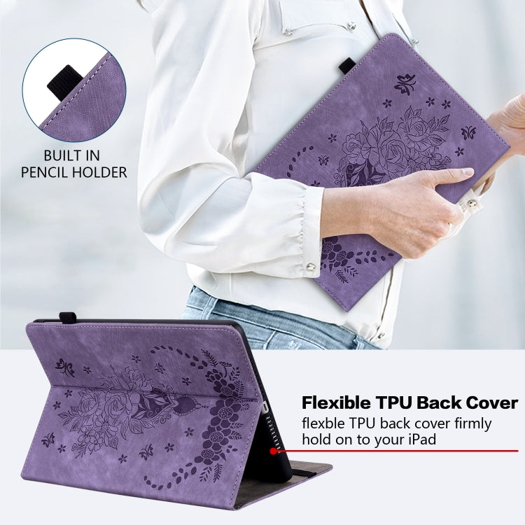 For Amazon Fire HD 10 2023 Butterfly Rose Embossed Leather Tablet Case(Purple) - Amazon by PMC TechLife | Online Shopping South Africa | PMC TechLife | Buy Now Pay Later Mobicred