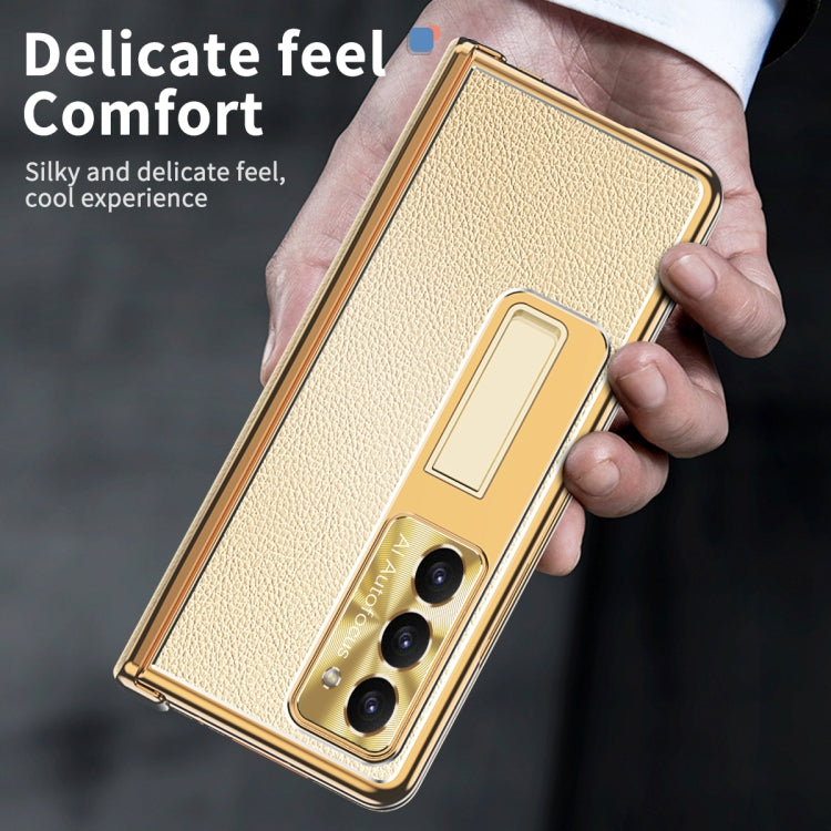 For Samsung Galaxy Z Fold5 Litchi Pattern Magnetic Shell Film Integrated Shockproof Phone Case(Gold) - Galaxy Z Fold5 Cases by PMC TechLife | Online Shopping South Africa | PMC TechLife