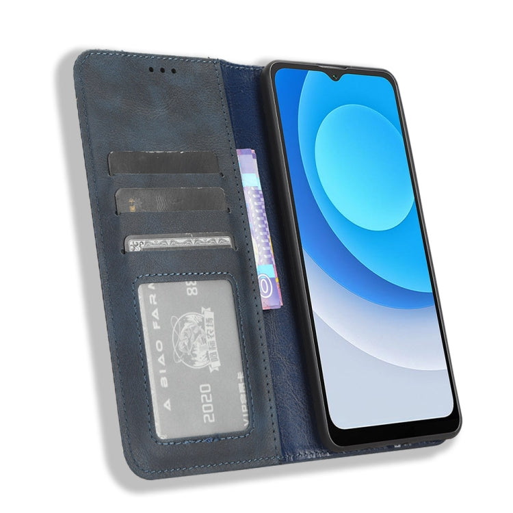 For Blackview A53 / A53 Pro Magnetic Buckle Retro Texture Leather Phone Case(Blue) - More Brand by PMC TechLife | Online Shopping South Africa | PMC TechLife