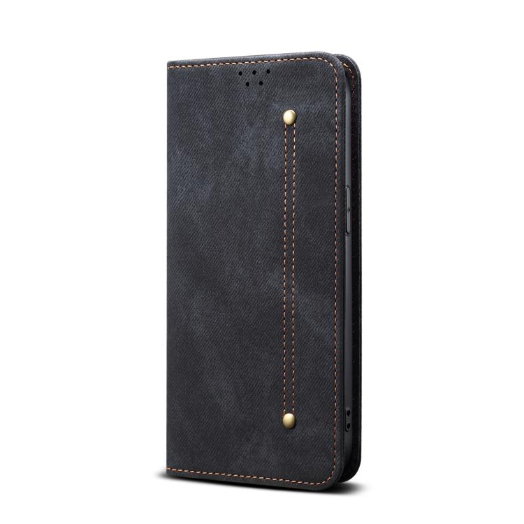 For iPhone 16e Denim Texture Casual Style Horizontal Flip Leather Case(Black) - iPhone 16e Cases by PMC TechLife | Online Shopping South Africa | PMC TechLife | Buy Now Pay Later Mobicred