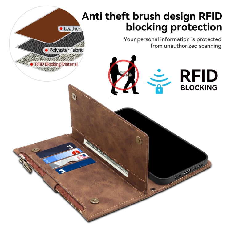 For iPhone 16 Pro Max ESEBLE Retro Frosted RFID Flip Leather Phone Case(Brown) - free shipping - PMC TechLife - Order now!
