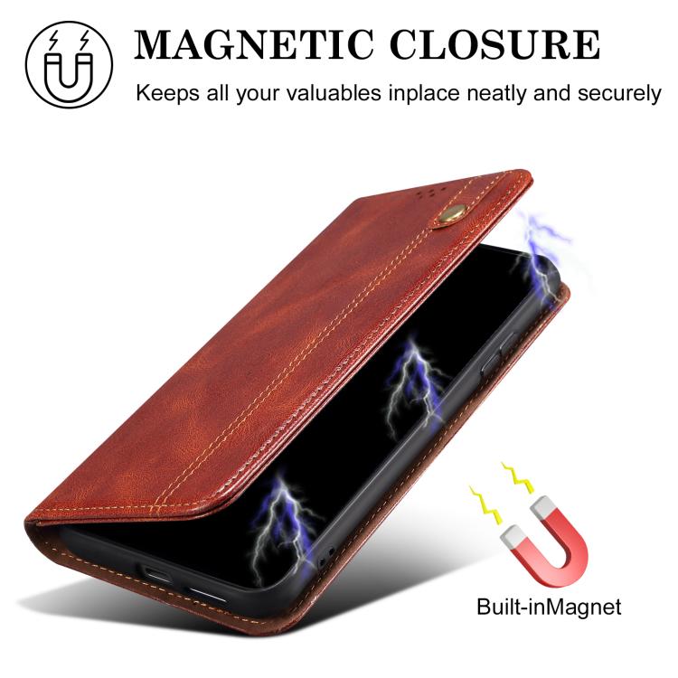 For iPhone 16e Oil Wax Crazy Horse Texture Leather Phone Case(Brown) - iPhone 16e Cases by PMC TechLife | Online Shopping South Africa | PMC TechLife | Buy Now Pay Later Mobicred