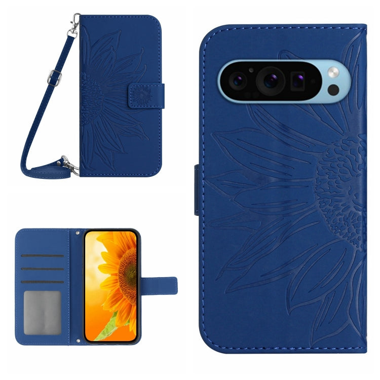 For Google Pixel 9 Pro Skin Feel Sun Flower Embossed Flip Leather Phone Case with Lanyard(Dark Blue) - Google Cases by PMC TechLife | Online Shopping South Africa | PMC TechLife | Buy Now Pay Later Mobicred