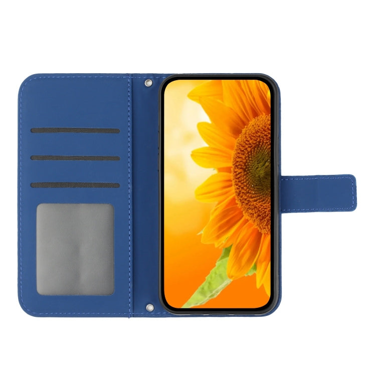 For Google Pixel 9 Pro Skin Feel Sun Flower Embossed Flip Leather Phone Case with Lanyard(Dark Blue) - Google Cases by PMC TechLife | Online Shopping South Africa | PMC TechLife | Buy Now Pay Later Mobicred