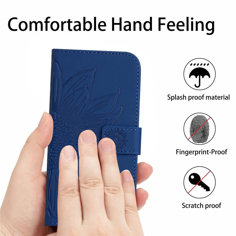 For Google Pixel 9 Pro Skin Feel Sun Flower Embossed Flip Leather Phone Case with Lanyard(Dark Blue) - Google Cases by PMC TechLife | Online Shopping South Africa | PMC TechLife | Buy Now Pay Later Mobicred