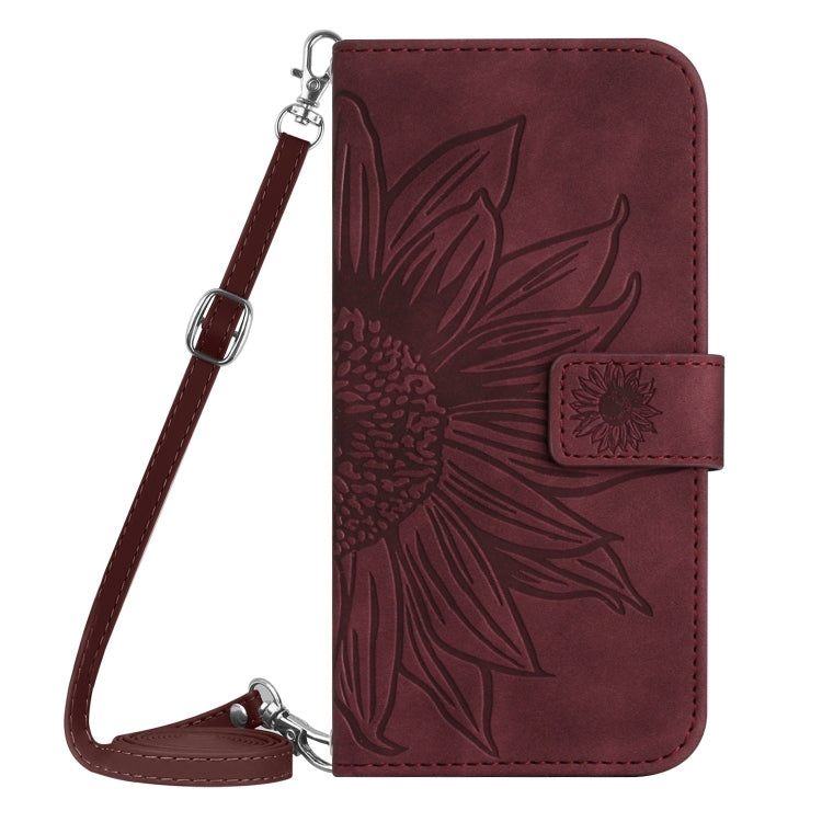 For Google Pixel 9 Pro Skin Feel Sun Flower Embossed Flip Leather Phone Case with Lanyard(Wine Red) - Google Cases by PMC TechLife | Online Shopping South Africa | PMC TechLife | Buy Now Pay Later Mobicred