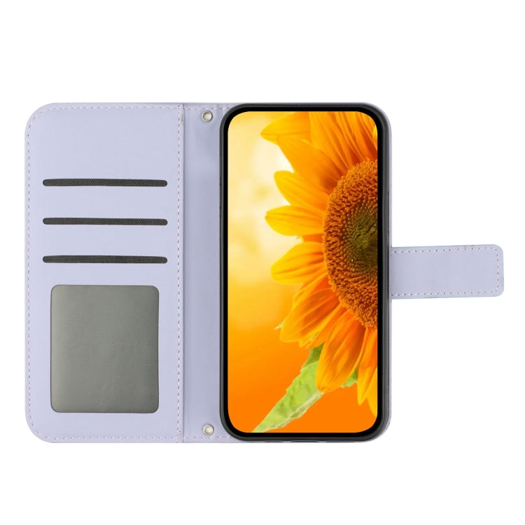 For Google Pixel 9 Skin Feel Sun Flower Embossed Flip Leather Phone Case with Lanyard(Purple) - Google Cases by PMC TechLife | Online Shopping South Africa | PMC TechLife | Buy Now Pay Later Mobicred